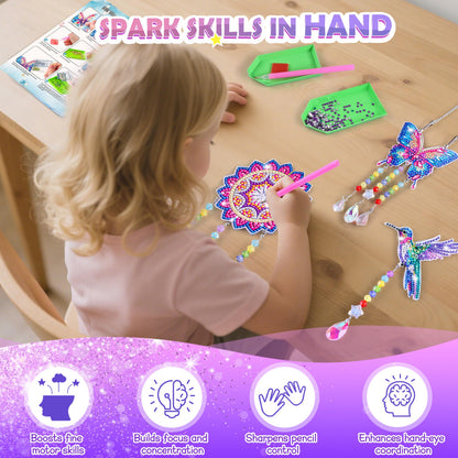 Crafts for Girls 8-12, Diamond Art Kits for Girls Ages 10-12, 3 PCS Diamond Art, DIY Suncatchers & Wind Chime Kits for Kids, Great Arts & Crafts Birthday Gift, Pretty Home/Garden/Backpack décor