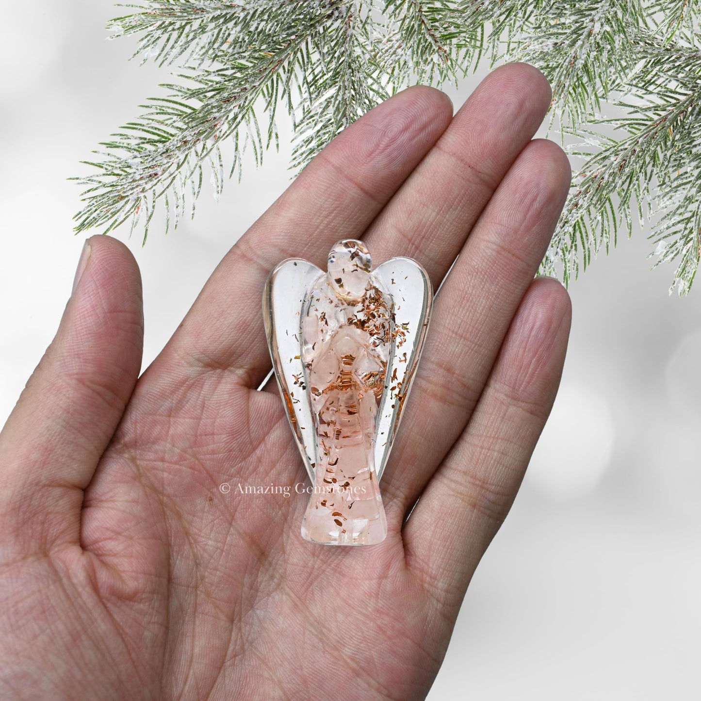 Amazing Gemstone Rose Quartz Guardian Angel Figurine Pocket Crystal Angel for Protection - Orgone Guardian Angel with Orgonite Layer and Natural Crystal for Healing Gift (2 Inch, Organite)