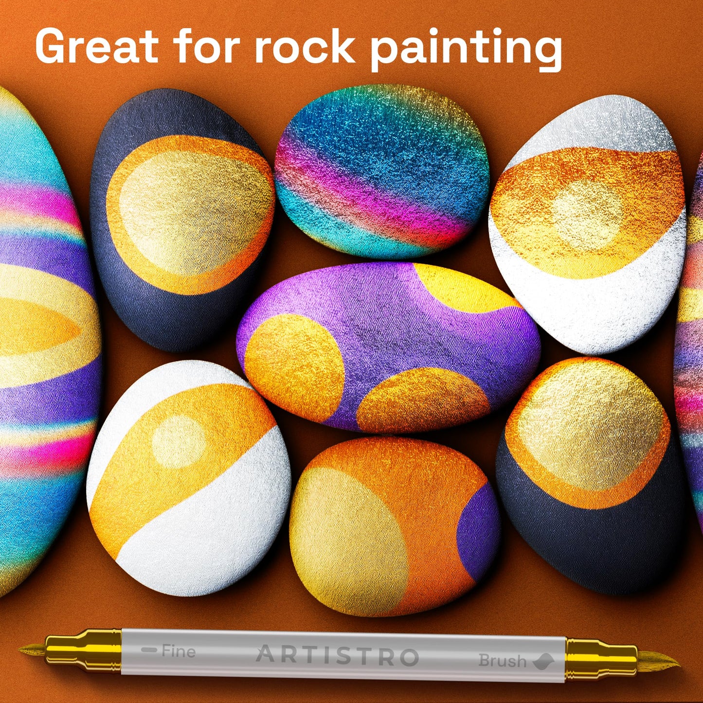 ARTISTRO 24 Metallic Acrylic Paint Markers - Paint Pens for Drawing, Brush + Fine Tips - For Fabric, Rock, Glass, Wood, DIY - Art & Craft Supplies for Adults, Teens, Kids - Teacher Appreciation Gift