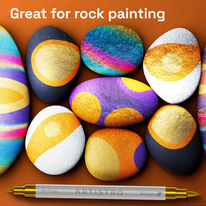 ARTISTRO 24 Metallic Acrylic Paint Markers - Paint Pens for Drawing, Brush + Fine Tips - For Fabric, Rock, Glass, Wood, DIY - Art & Craft Supplies for Adults, Teens, Kids - Teacher Appreciation Gift