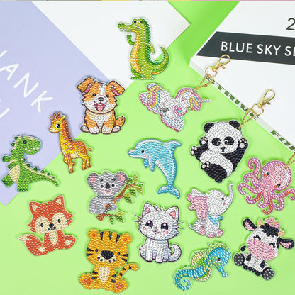 Augisteen 15 PCS Diamond Painting Keychains Animal Diamond Art Ornaments Double Side Diamonds Key Rings DIY 5D Art Pedants for Beginners Birthday Crafting Home Party Decor