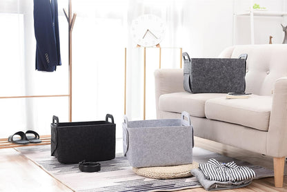 Collapsible Felt Storage Basket, Convenient Box Organizer with Carry Handles for Office, Bedroom, Closet, Toys, Laundry