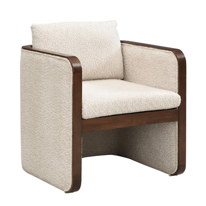 Christopher Knight Home Cabelo Boucle Upholstered Dining Chairs Set of 2, Sturdy Wooden Dining Chair with Curved Back, Modern Armchairs and Thick Cushions, Versatile Indoor Usage, Almond + Walnut