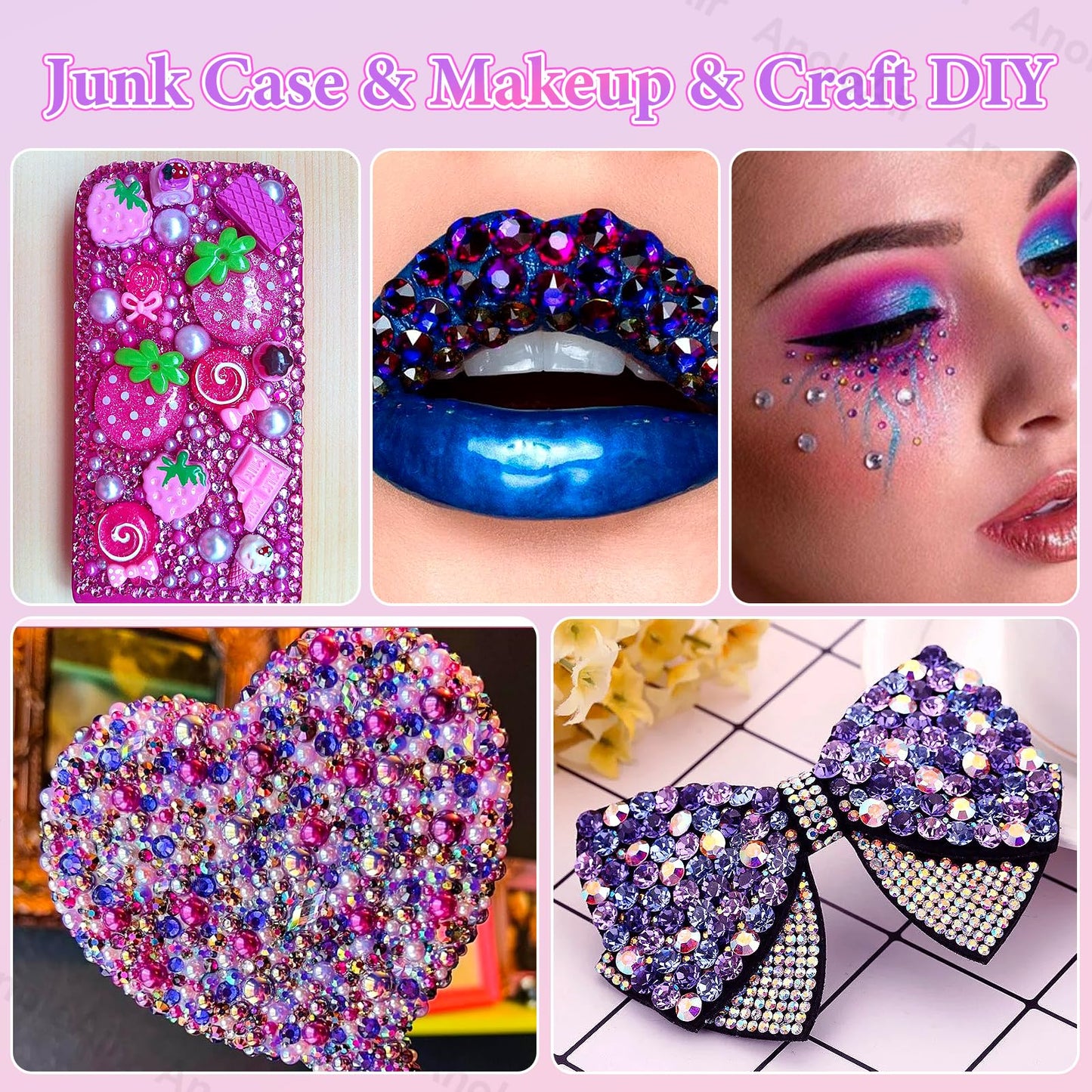22000Pcs Pink Purple Rhinestones for Bedazzling, Jelly Resin Gem Rhinestones3-5mm, Purple Gems Bedazzling Kit for Crafting, Flatback Color Gems for Nails Face Makeup Tumblers