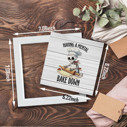 YSFUYZCT Funny Gothic Skeleton Baking Kitchen Signs Decor, Baking Baker Gifts, Bakery Decor, Having a Mental Bake Down Wood Frame Signs for Bakery Shop Kitchen Dining Room