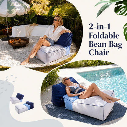 Outdoor Bean Bag Chair,2-in-1 Waterproof Bean Bag Lounge Chair,Outdoor Bean Bag Lounger for Adults, Patio Pool Backyard (Navy Blue)