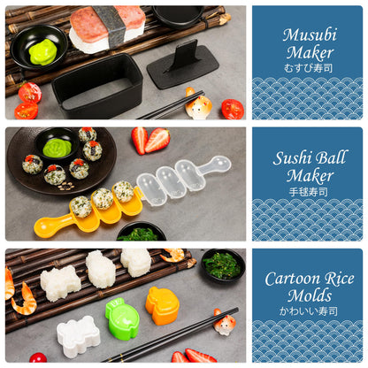 FUNGYAND Sushi Making Kit, 32-in-1 Complete Set with Bazooka Roller, Nigiri & Musubi Presses, Bamboo Mats, Knife, Peeler, Animal Rice Molds, Chopsticks & More – Perfect for Family Fun