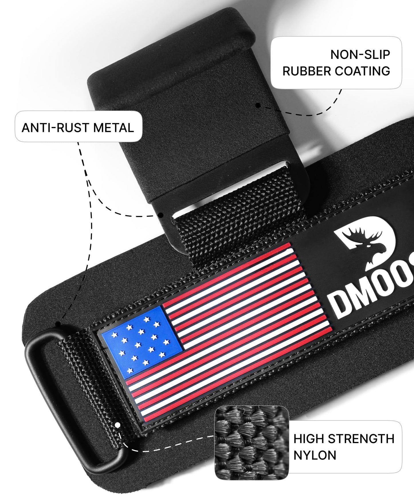 DMoose Fitness Weight Lifting Hooks (Pair) for Deadlifts, Pull Ups, Rows & Shrugs - Anti-Rip Nylon Strap Hand Grips with Thick Wrist Padding - Heavy Duty Wrist Straps for Weightlifting & Gym Workouts