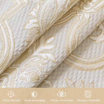 Loom and Mill European Elegant Waterfall Valance for Living Room, Luxury Jacquard Frame Swag Valances with Tassels, Beige Gold Floral Swag Curtains for Bedroom Window Holiday Decor(W59 Inch,1 Panel)