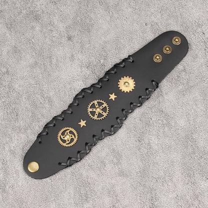 GelConnie Mens Bracelets Leather Cuff Steampunk Alloy Gear Leather Wristbands for Men Women Bracelets Cuff Bangle Jewelry