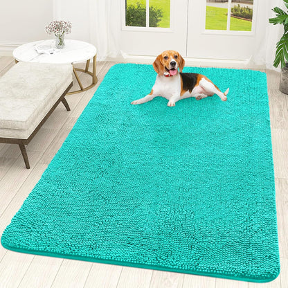 OLANLY Dog Door Mat - Absorbent Non-Slip Chenille Mat for Muddy Paws | 70x46, Quick Dry, Teal