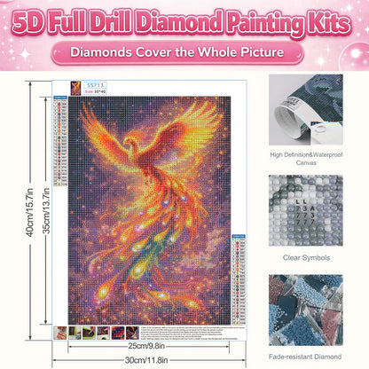 IOHEFY Phoenix Fire Diamond Painting 12 x 16 Inch Full Drill Acrylic Diamond Art DIY Crystal Rhinestone Fantasy Mythical Bird Artwork Nano Pearlescent Canvas Wall Decor Gift