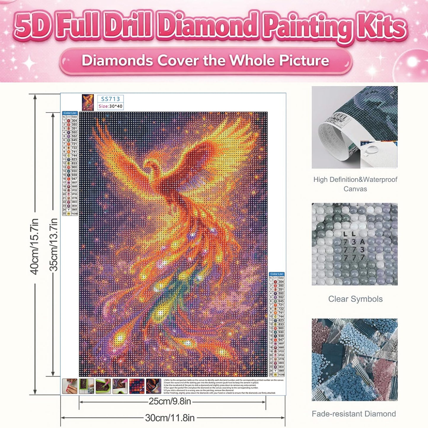 IOHEFY Phoenix Fire Diamond Painting 12 x 16 Inch Full Drill Acrylic Diamond Art DIY Crystal Rhinestone Fantasy Mythical Bird Artwork Nano Pearlescent Canvas Wall Decor Gift