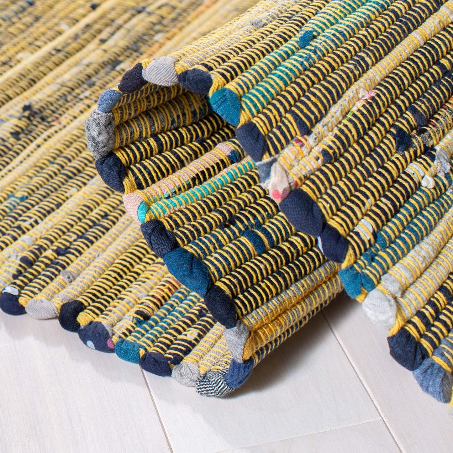 SAFAVIEH Rag Rug Collection Accent Rug - 2'3" x 5', Yellow & Multi, Handmade Boho Stripe Cotton Rug