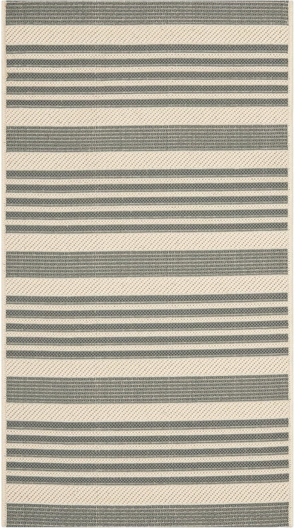 SAFAVIEH Courtyard Collection Accent Rug - 2' x 3'7", Grey & Bone, Stripe Design, Non-Shedding, Easy Care,