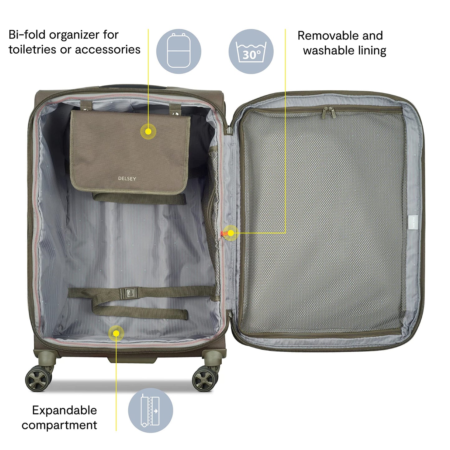 DELSEY PARIS Helium DLX Softside Expandable Luggage with Spinner Wheels, Navy Blue, Checked-Large 29 Inch