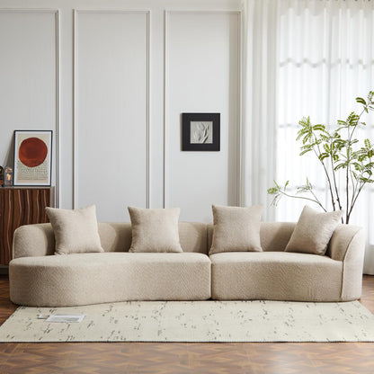 Merax 126 Inch Curved Sectional Sofa, Oversized 5-Seater Modern L-Shape Couch with 4 Pillows, Modular Velvet Fabric Sofa for Large Living Room, Almond