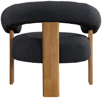 Meridian Furniture 496Black Winston Collection Mid-Century Modern Boucle Fabric Upholstered Accent Chair with Rich Black Boucle Fabric, Solid Wood Legs, Natural Finish, 35.5" W x 29" D x 30" H, Black