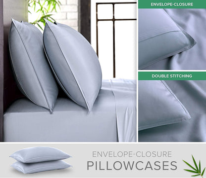 Pure Bamboo Full Bed Sheet Set - Luxuriously Soft & Cooling 100% Organic Viscose | Sterling Blue, 2-Year Quality Promise