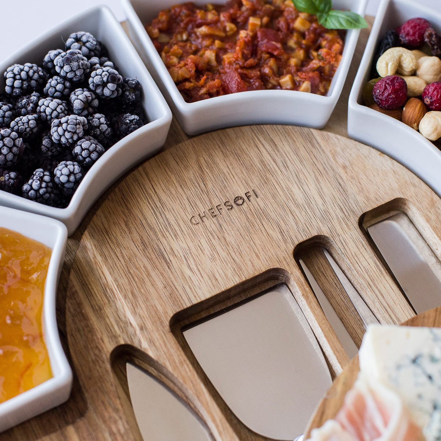 Cheese Board Set - Charcuterie Board Set and Cheese Serving Platter - Made from Acacia Wood - Mothers Day Gifts Optimal - US Patented 13 inch Cheese Board and Knife Set for Entertaining and Serving