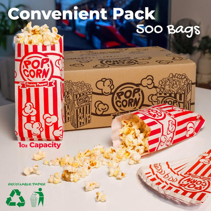 Popcorn Bags Bulk, 500 Pack - 1 oz Small Paper Popcorn Bags Individual Sleeves for Pop Corn Machine, Carnival, Party, Movie Night Essentials