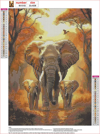 MXJSUA DIY Elephant Diamond Painting Kits for Adults, Animal Diamond Gem Art Painting for Beginners, Diamond Picture with Full Round Drill Dots Craft Set Gift, 12 * 16 Inch