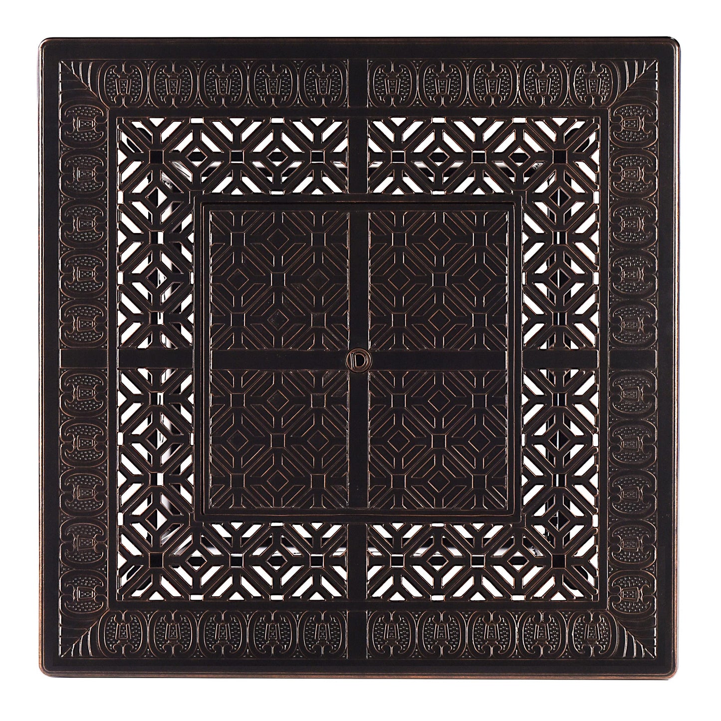 Oakland Living Aluminum 57,0000 BTU 42 in. Square Propane Black Fire Pit Table with Fire Beads, Lid, Propane Tank Cover and Table Fabric Covers in Copper Finish