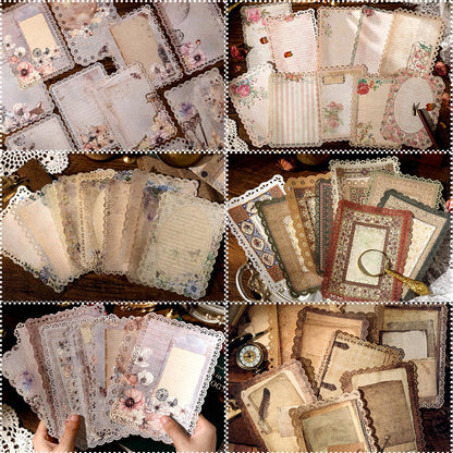 60 Sheets Lace Trim Vintage Scrapbook Stationery Paper Set,for Letter Writing,Scrapbook paper, Junk Journal Supplies, Decoupage Card Making Supplies,And Mixed Media Collage Card 4.9x6.9In