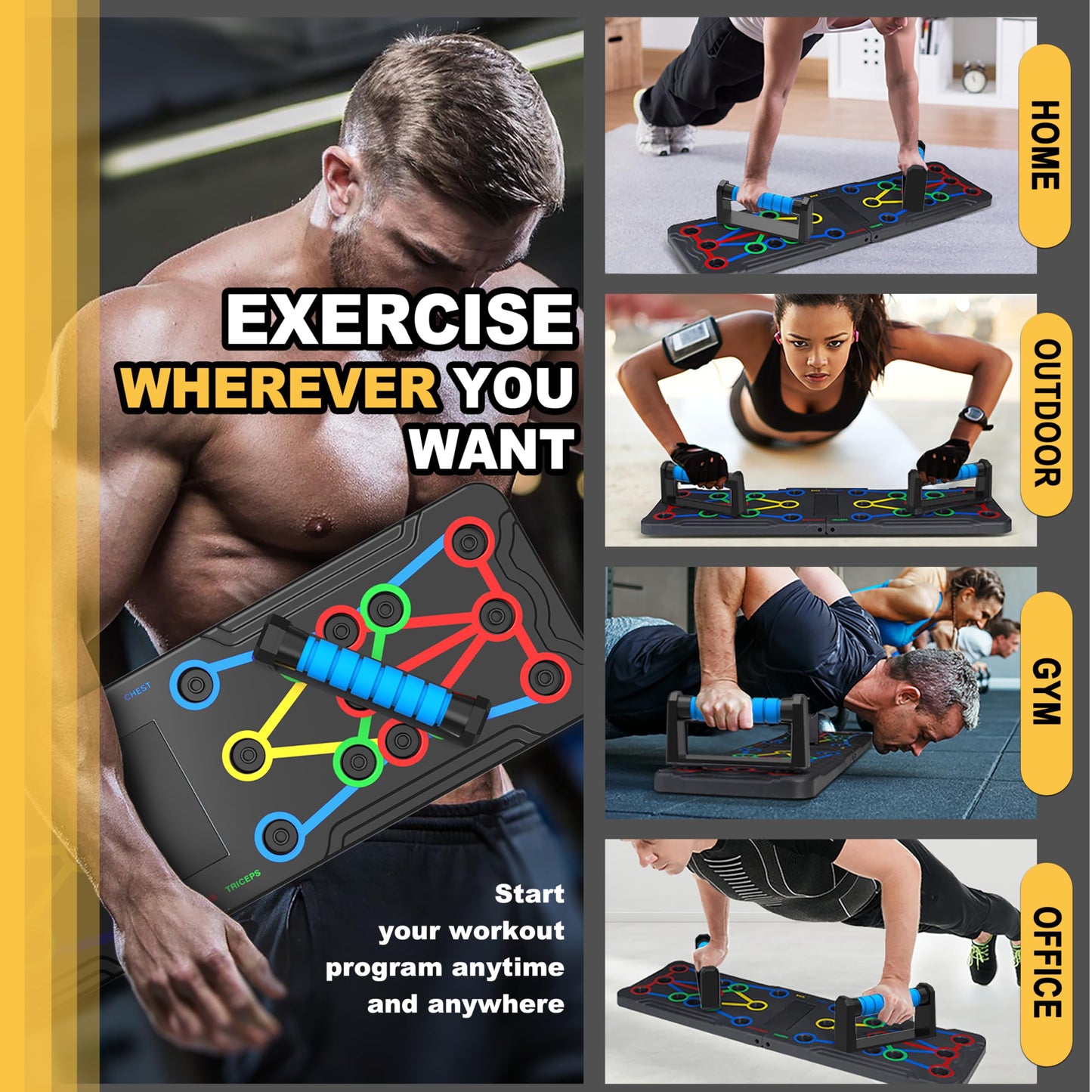 Solid Push Up Board 15 in 1 Home Workout Equipment Multi-Functional Pushup Stands System Fitness Floor Chest Muscle Exercise Professional Equipment Burn Fat Strength Training Arm Men & Women Weights