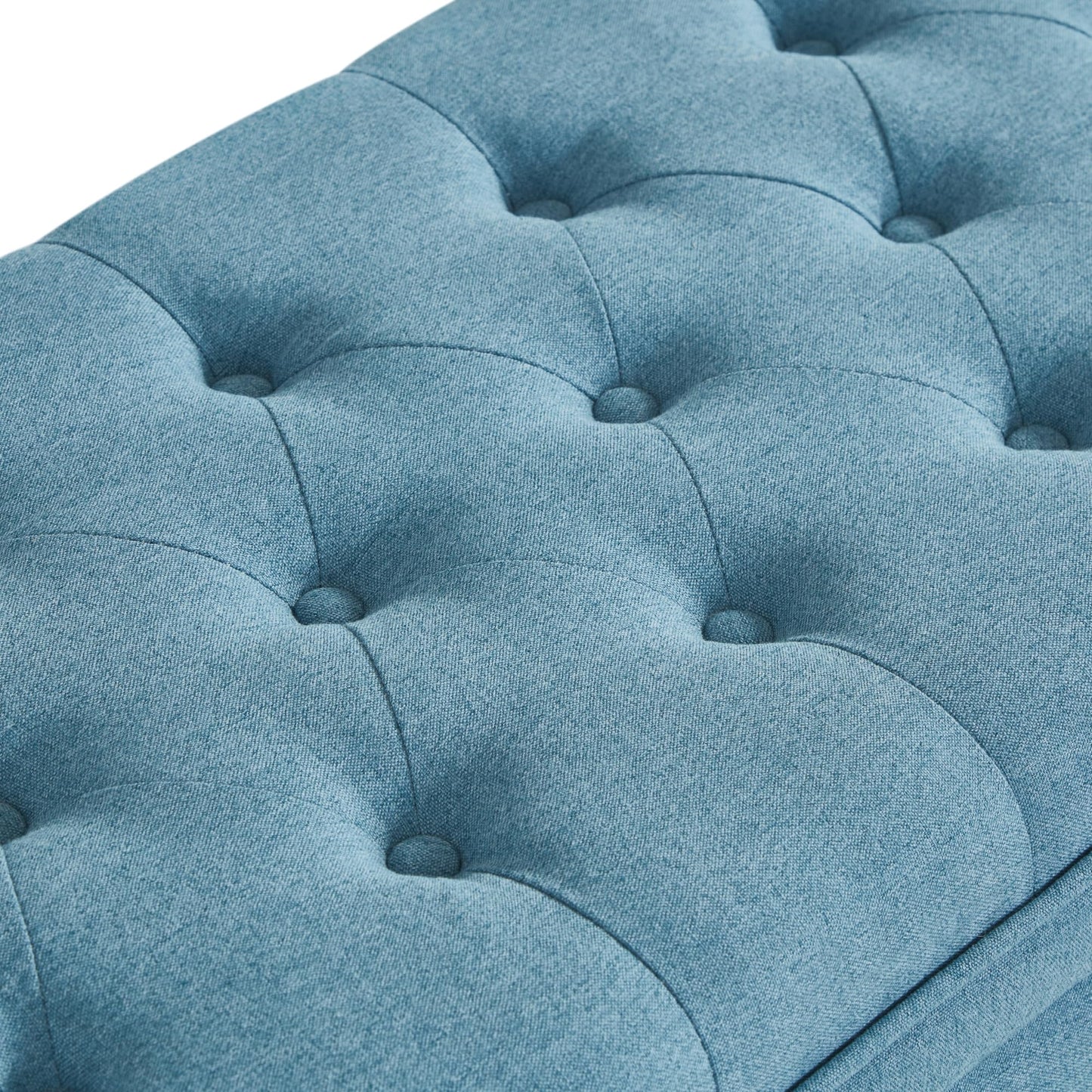 ACQCA Upholstered Ottoman with Storage,Entryway Bench with Tufted Buttons and Spindle Wooden Legs for Living Room,Bedroom,Light Blue