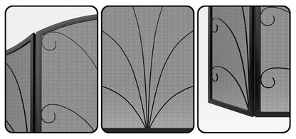 Kingson 3-Panel Arched Fireplace Screen Decorative, Handcrafted Scroll Wrought Iron Fireplace Spark Guard Cover - Black