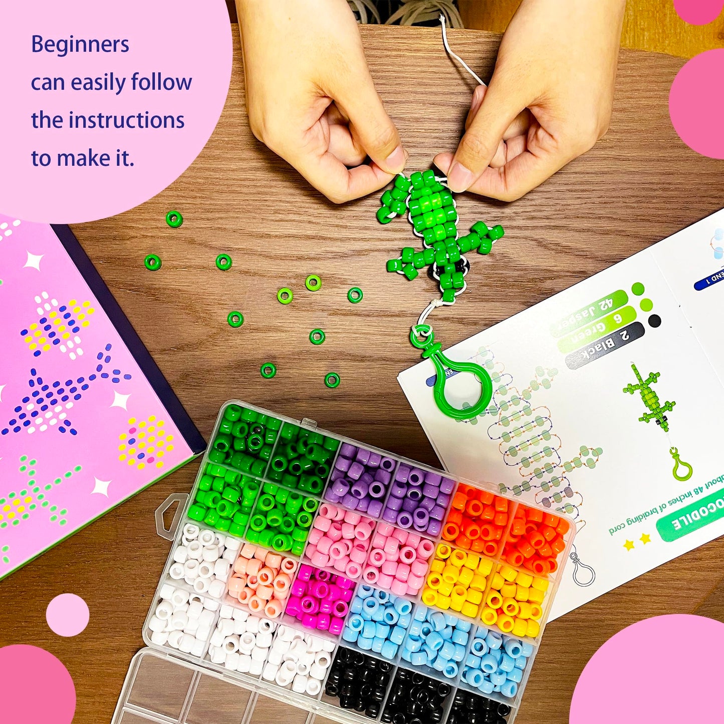LORHAKI Bead Pets Kit, Art Craft Gift for Kids, Bead Animals Keychain, Art Craft Set for Beginners with Instructions, Pony Beads for Keychain Making Kit, DIY Jewelry Making Kit for Girls