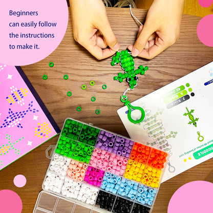 LORHAKI Bead Pets Kit, Art Craft Gift for Kids, Bead Animals Keychain, Art Craft Set for Beginners with Instructions, Pony Beads for Keychain Making Kit, DIY Jewelry Making Kit for Girls