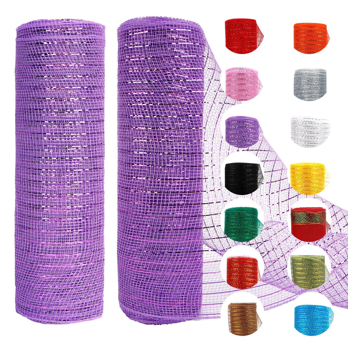 2 Rolls Purple Deco Mesh Ribbon for Wreath Making Supplies, Halloween Decor 10inch x 30 feet Each Roll Metallic Foil for Fall Wreaths Christmas Tree Ribbon Home Party Decor