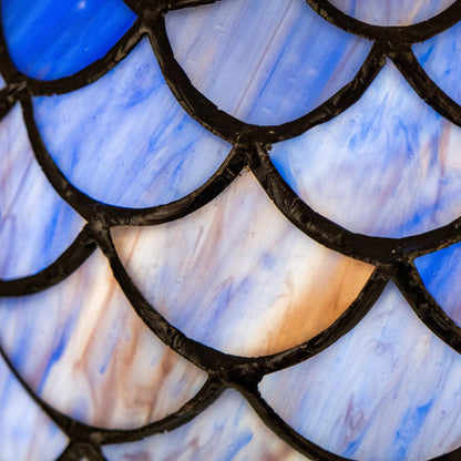 GILGGAK Small Tiffany Stained Glass Table Lamp Wisteria Style Lampshade Nightstand Light for Bedroom Dorm Living Hallway Coffee Table Office Housewarming Gift 8X8X15 (Blue Purple Fish Scales)