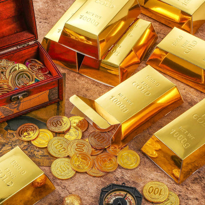 Honoson 150 Pcs Gold Bar Fake Gift Box Foil Gold Bar Party Favor Boxes Paper Golden Favor Boxes Treasure Brick for Pirate Casino Theme Party Decorations Candy Treats Chocolate Toys, 5.5 x 3.2 Inches