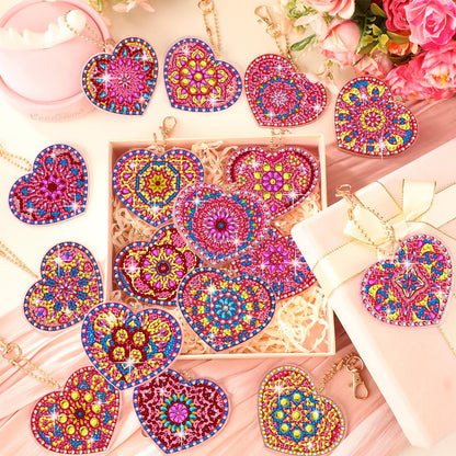 Ferreve 28 Pcs Heart Diamond Art Keychain Kits for Adults Double Sided DIY Pink Heart Diamond Painting Keychain Hanging Ornaments Rhinestone Gem Key Ring Art Pendant Decor Crafts Accessories Gifts