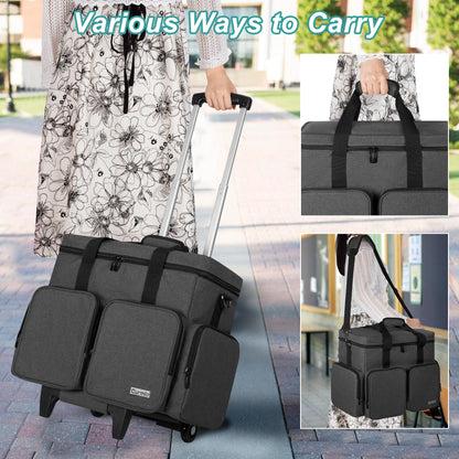 CURMIO Rolling Teacher Tote Bag with Padded Laptop Compartment for up to 15.6 Inches Laptop, Wheeled Teacher Bag for Teaching, Office, Craft, Black