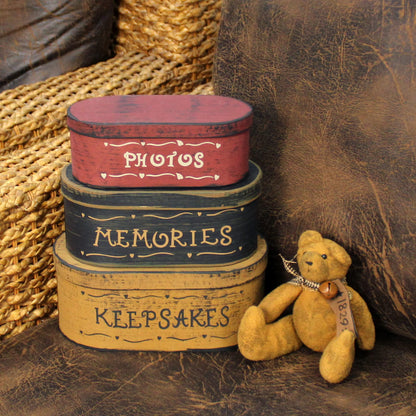 CVHOMEDECO. Primitives Antique Oval Photos, Memories, Keepsakes Cardboard Nesting Boxes, Large 9-3/4 x 5-1/2 x 4 Inch, Set of 3.