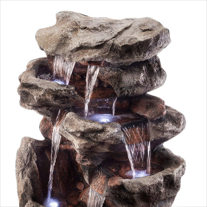 Alpine Corporation WIN730 Outdoor Floor Tiered Rock Waterfall Fountain with LED Lights and Natural Stone Look, 52", Brown