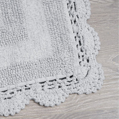 Laura Ashley Absorbent Bath Mat Reversible Crochet Soft and Plush Bathroom Mat 100% Cotton 2-Piece Bath Rug Set, Light Grey