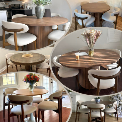 COLAMY Wooden Dining Chairs Set of 6, Modern Upholstered Fabric Dining Room Chair, Farmhouse Kitchen Side Chairs with Foot Pegs, Beige