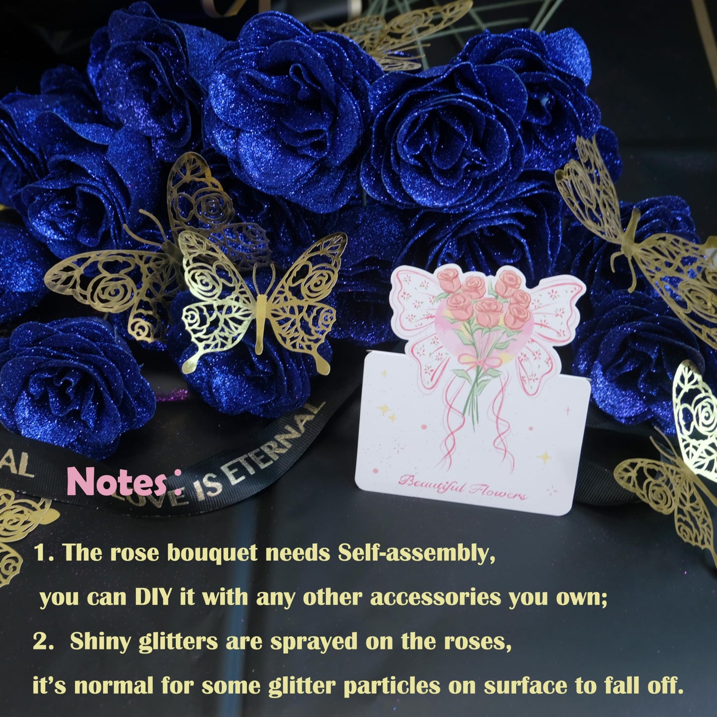 Greenke Glitter Roses DIY Bouquet Kits for Valentines Day Blue Rose Love Forever Flowers Bouquet Fathers Day DIY Rose Flower Gifts for Dad Mom Grandma Valentine Anniversary Wedding Celebration Décor