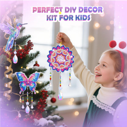Crafts for Girls 8-12, Diamond Art Kits for Girls Ages 10-12, 3 PCS Diamond Art, DIY Suncatchers & Wind Chime Kits for Kids, Great Arts & Crafts Birthday Gift, Pretty Home/Garden/Backpack décor