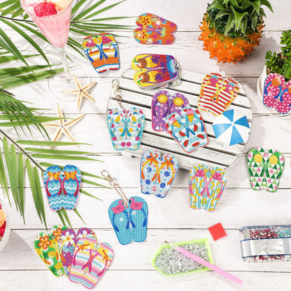 Karenhi 20 Pcs Flip Flop Diamond Painting Keychains Summer Art Keychains Diamond Painting Ornaments DIY Key Ring Kits for Adults Beginners Beach Party Supplies Decor