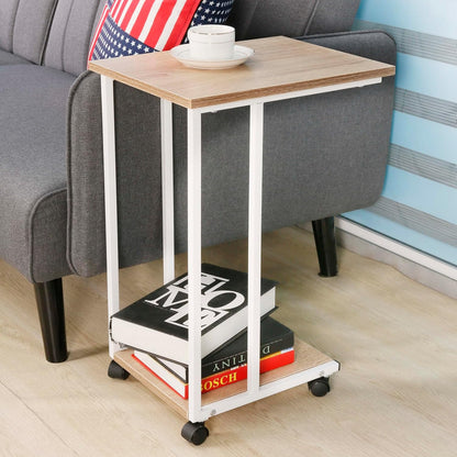 Compact Oak/Wht C Table for Sofa - Ideal Snack & Laptop Stand for Small Spaces