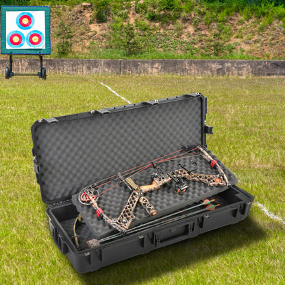 SKB Cases iSeries Portable Double Rifle Large Case, Parallel Limb Bow Carrying Chest Hard Plastic Exterior Heavy Duty Case with Wheels, Black