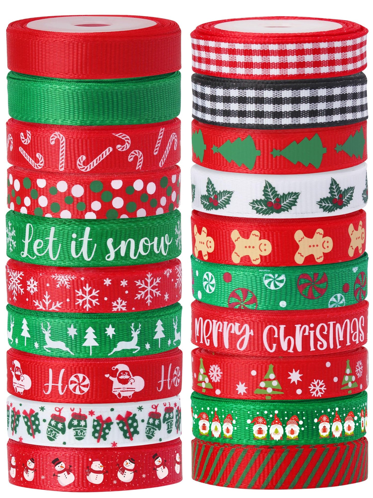 Vloso 20 Rolls 100 Yards Christmas Ribbon for Gift Wrapping,3/8 Inch Christmas Grosgrain Ribbon,Christmas Ribbon for Crafts DIY Holiday Christmas Decorations