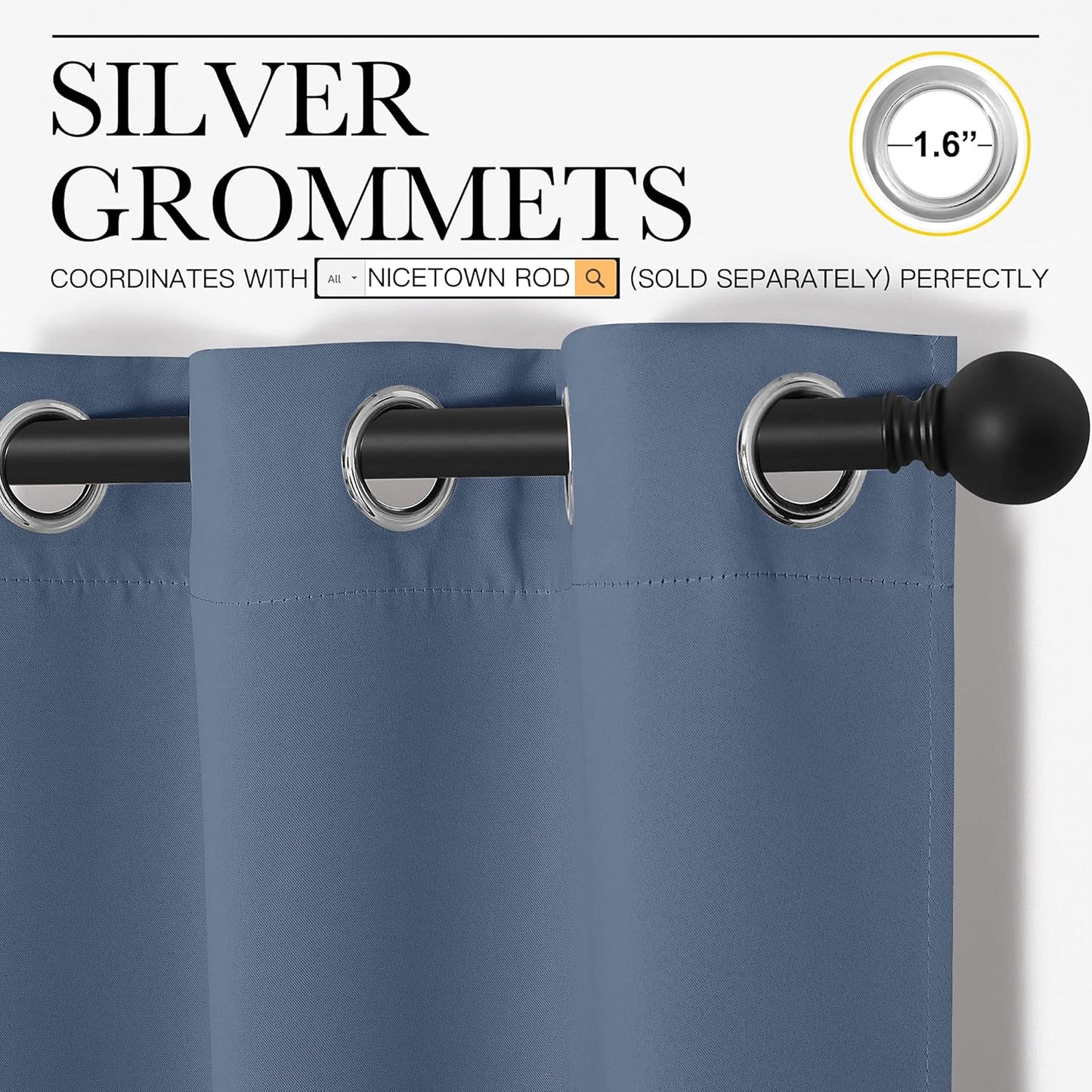 NICETOWN Thermal Insulated Blackout Curtains - Room Darkening Grommet Drapes, Stone Blue, Set of 2 (29x45")