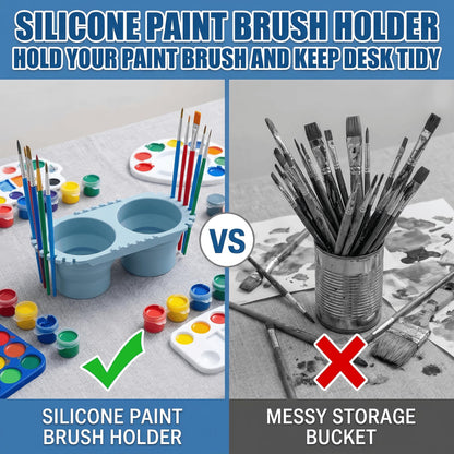 Foldable Silicone Paint Brush Cleaner Cup, Portable Brush Cleaning Rinse Cup with Dual Cleaning Compartments and Brush Holder, for Water-Based Paints, Suitable for Art Students, Plein Air Painters